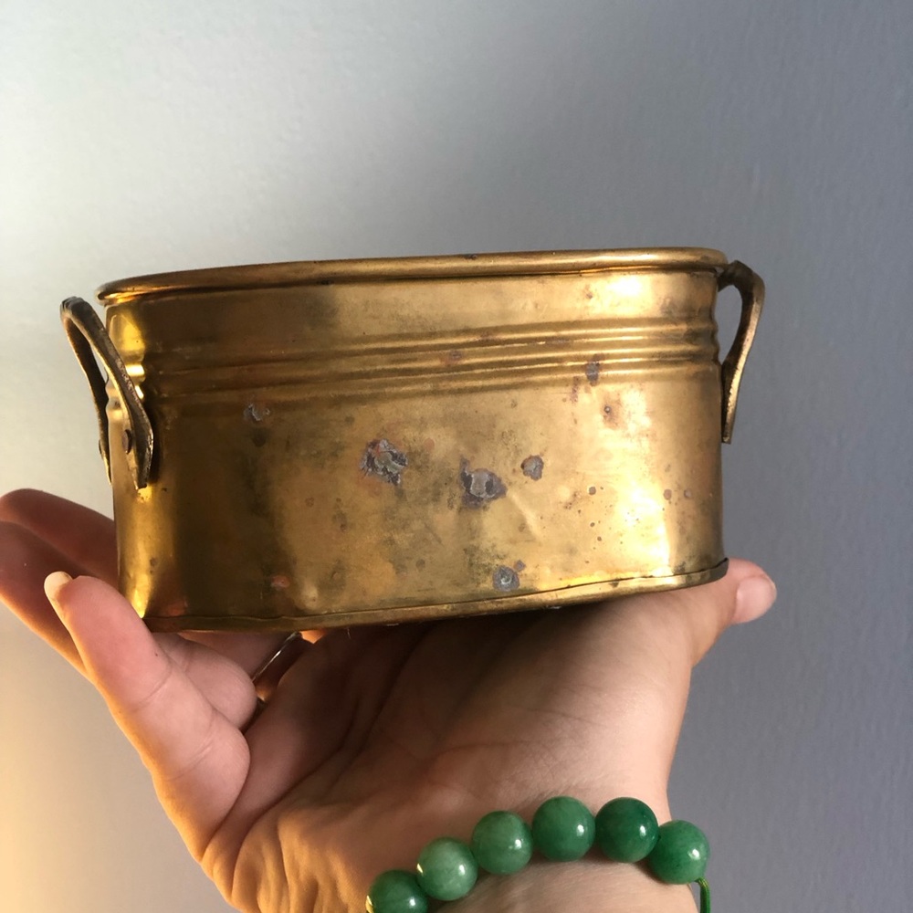 Solid Brass Oval Cachepot | Small Farmhouse Antique Style Brass Planter